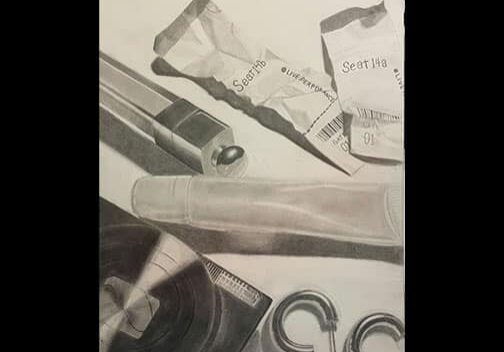 photorealistic drawing of earrings and makeup